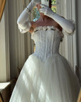 Vintage 90s Rosette Tulle Princess Wedding Gown with Gloves