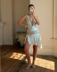 Vintage Y2K Pure Silk Drop Waist Beaded Mini Ice