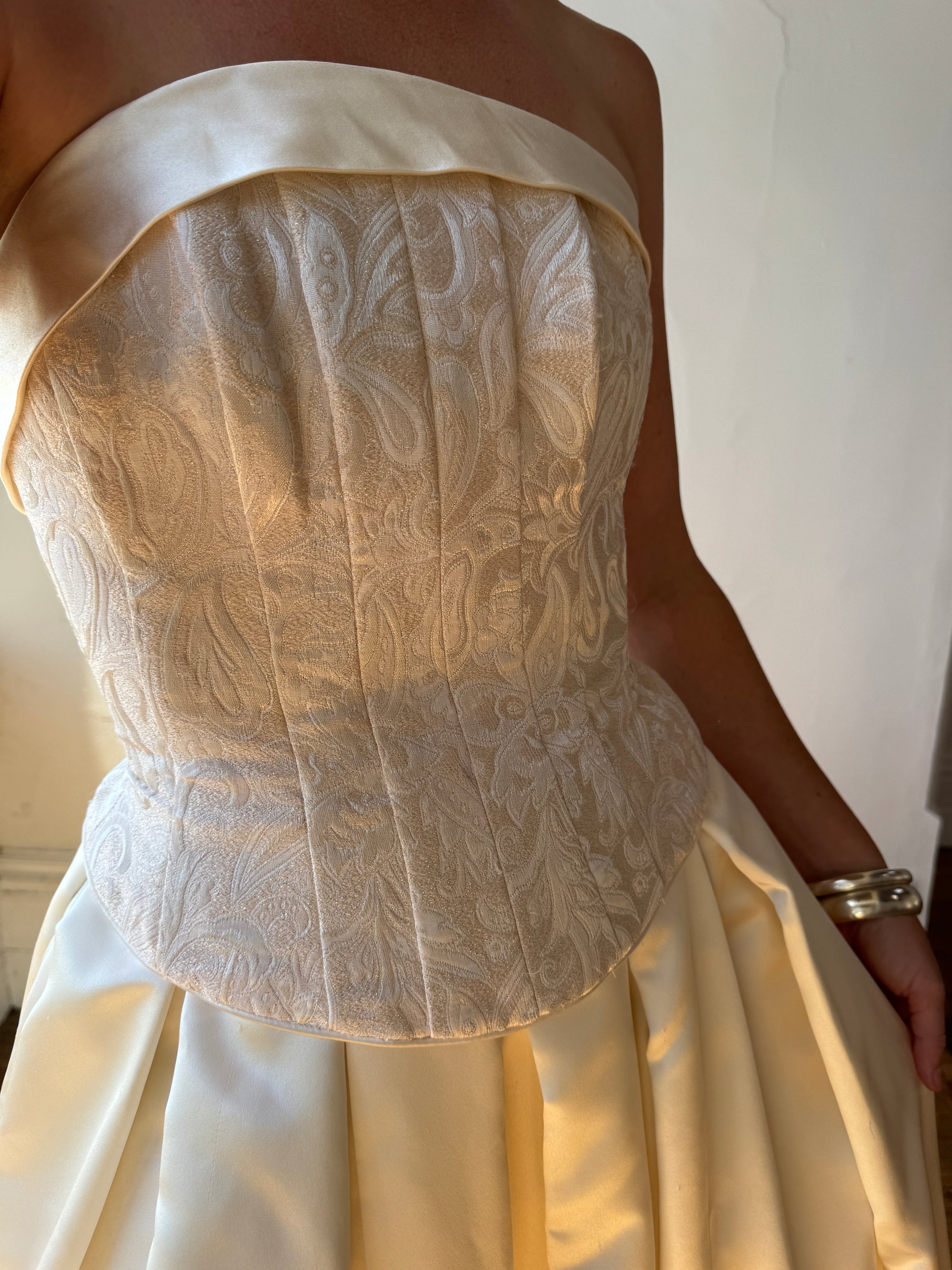 Vintage 90s Princess Brocade Champagne Wedding Gown