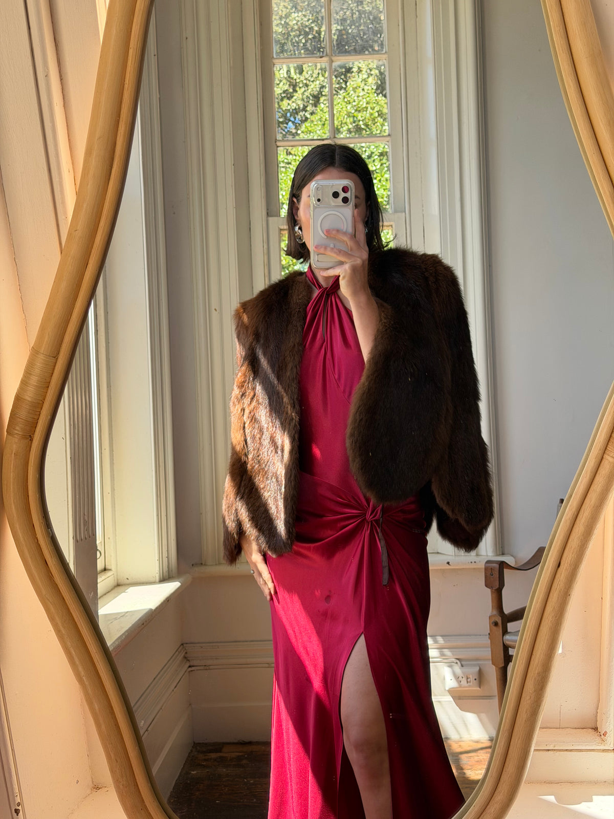 Vintage 60s Chocolate Brown Fur Scalloped Caplet