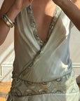 Vintage Y2K Pure Silk Drop Waist Beaded Mini Ice