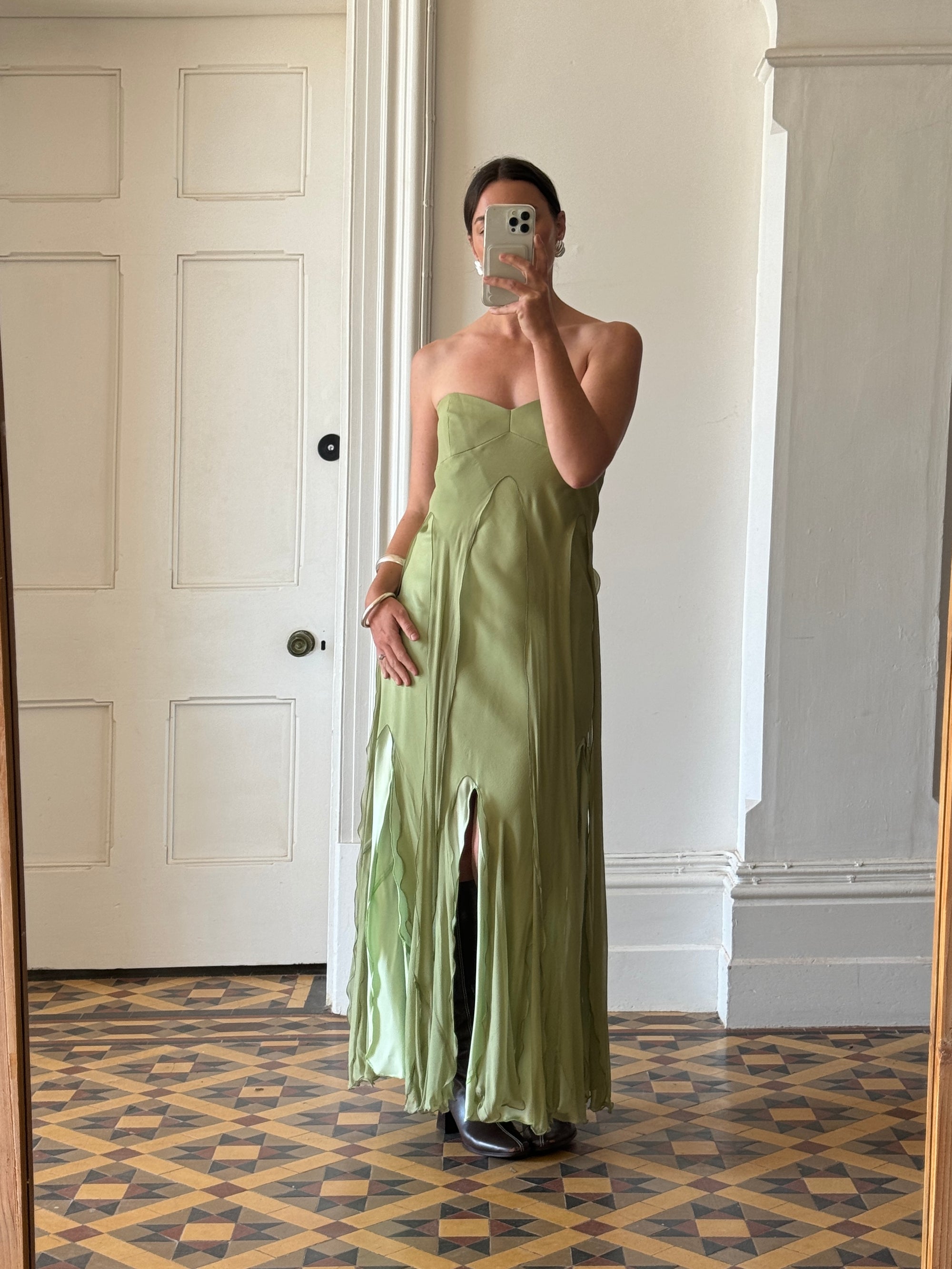 Vintage 90s Olive Strapless Fairy Dress