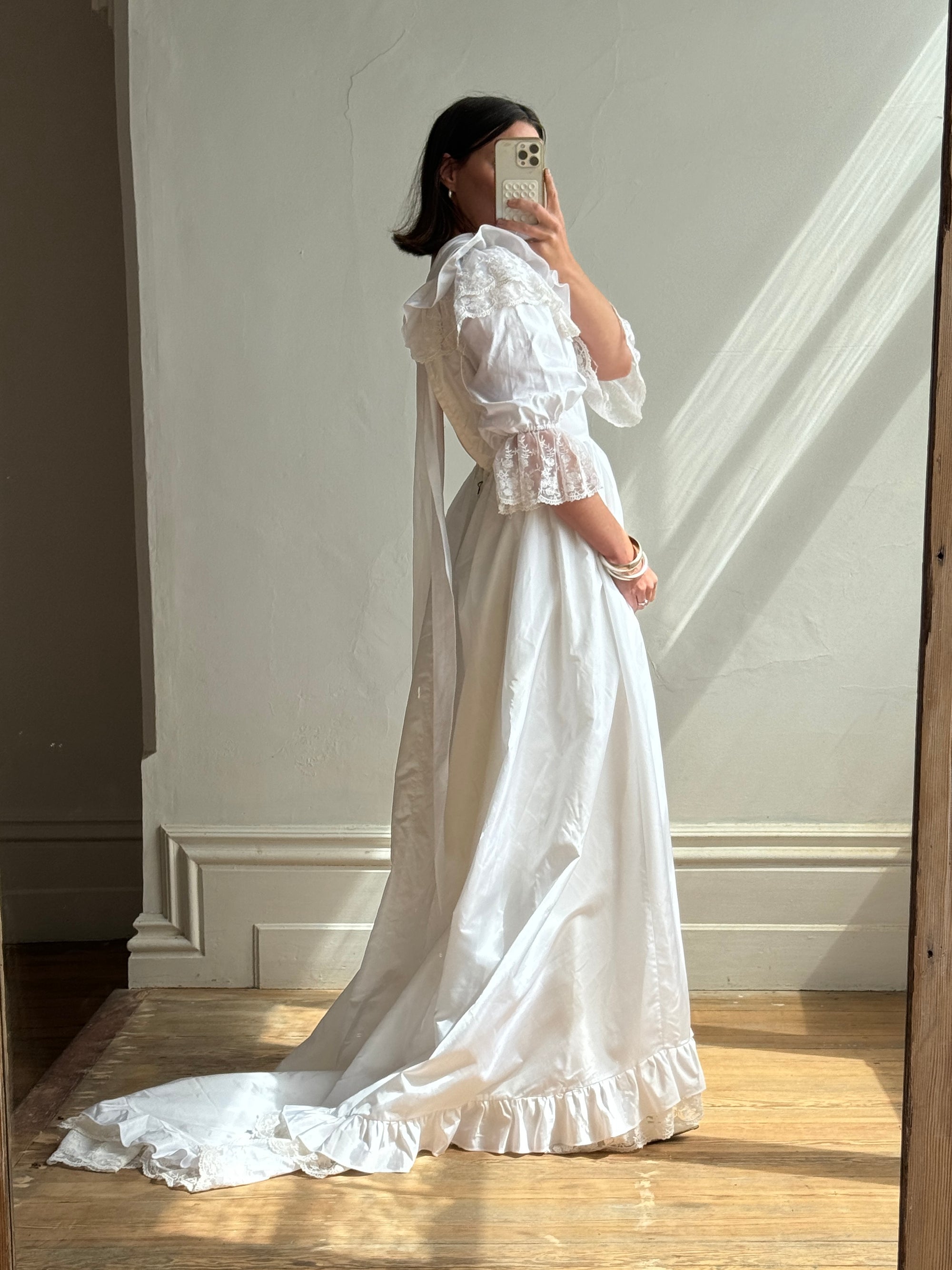Vintage 70s Australian Made Rosette Wedding Dress