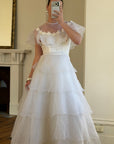 Vintage 70s Tiered Organza Prairie Daisy Wedding Dress