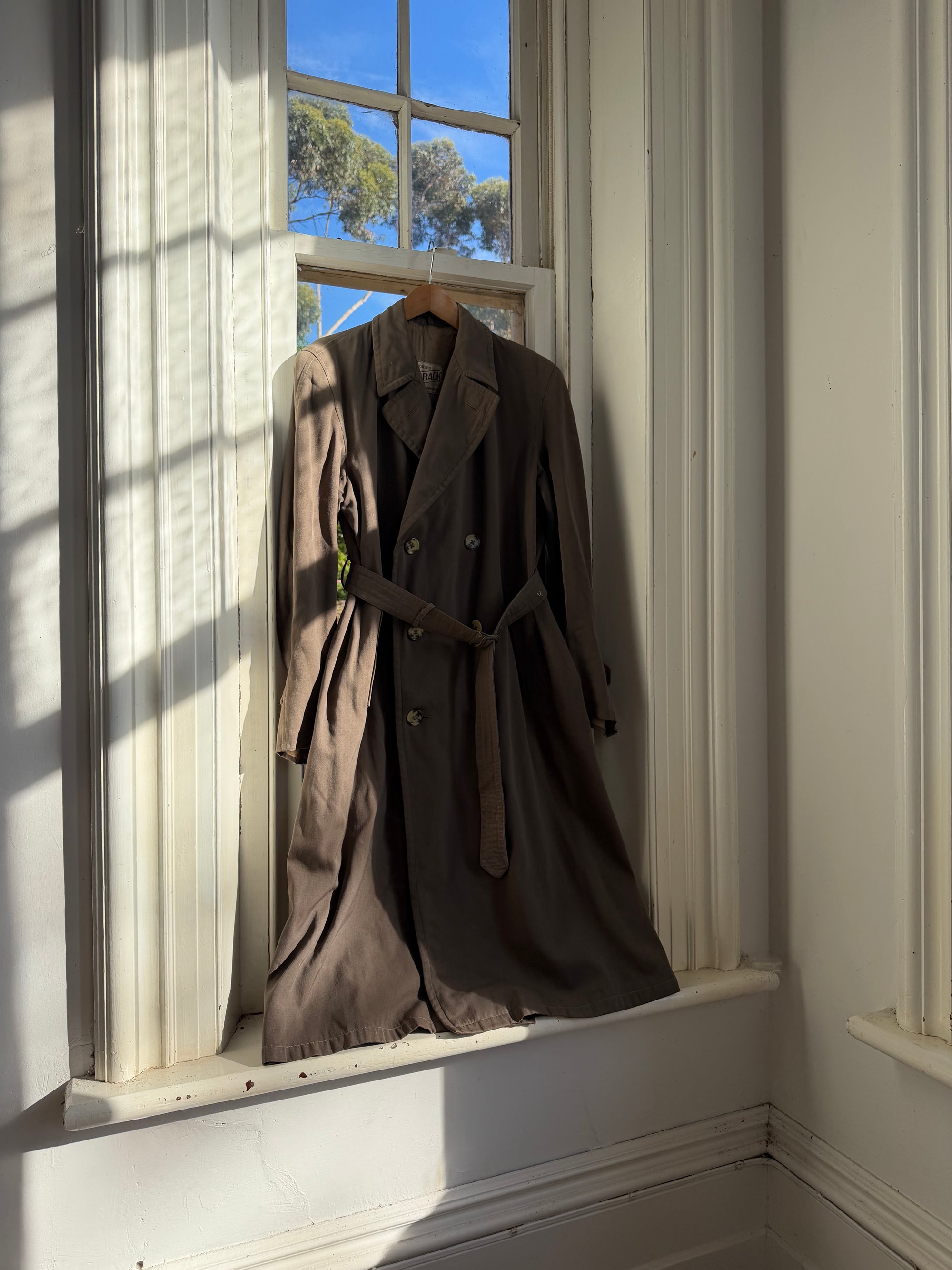Vintage 70s Showerproof Double Breasted Trench Coat Olive