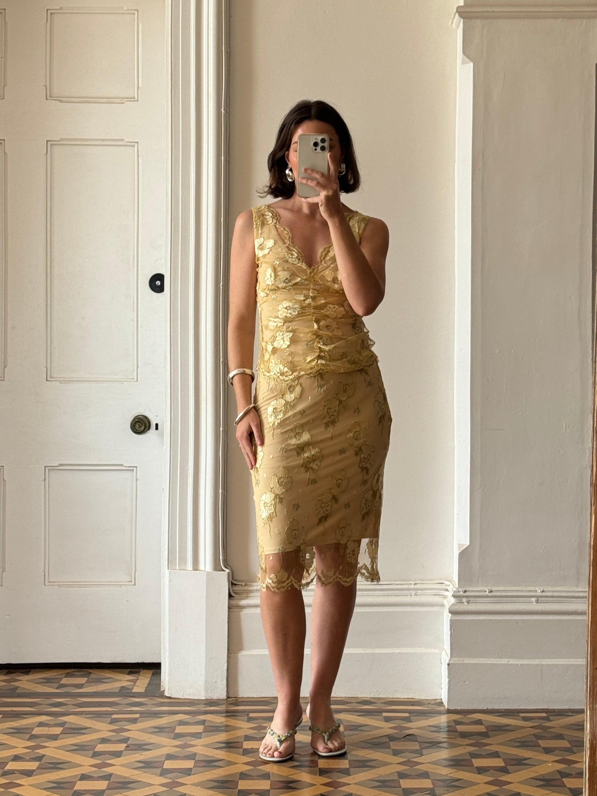 Vintage 2002 Collette Dinnigan Gold Foil Floral Two Piece Set