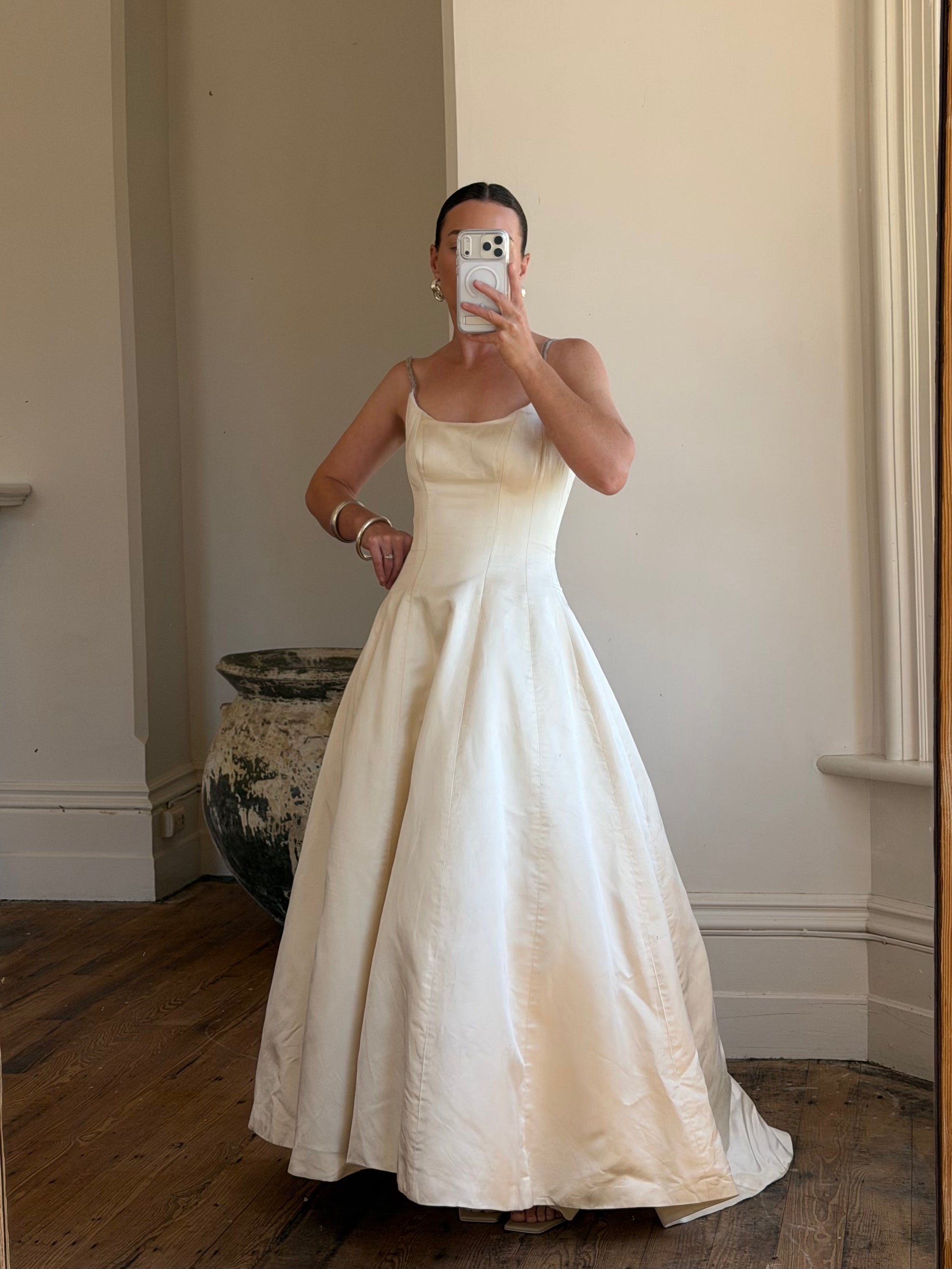 Vintage 90s Pure Silk Couture Diamante Wedding Gown
