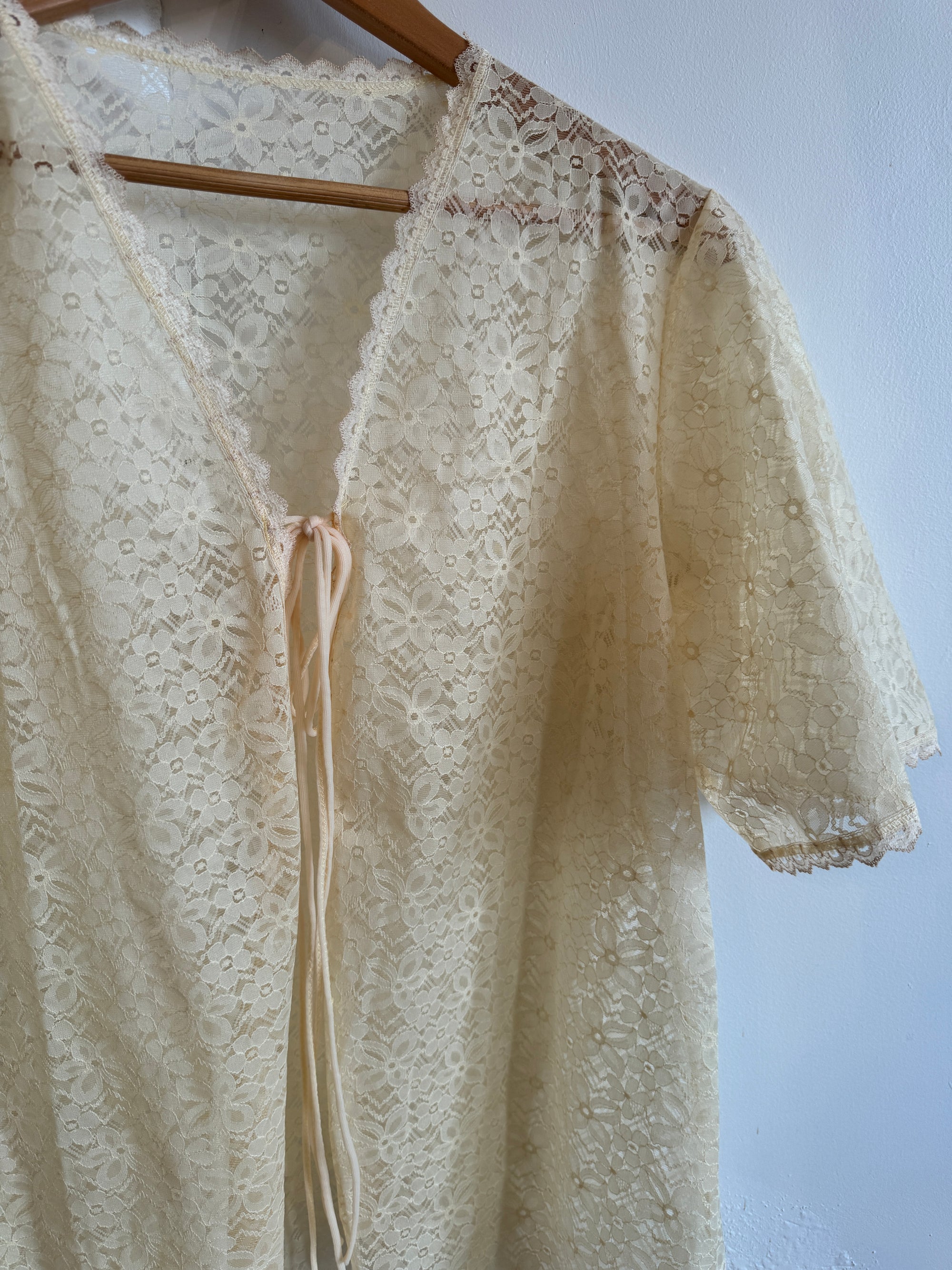 Vintage Creme Lace Tie Top