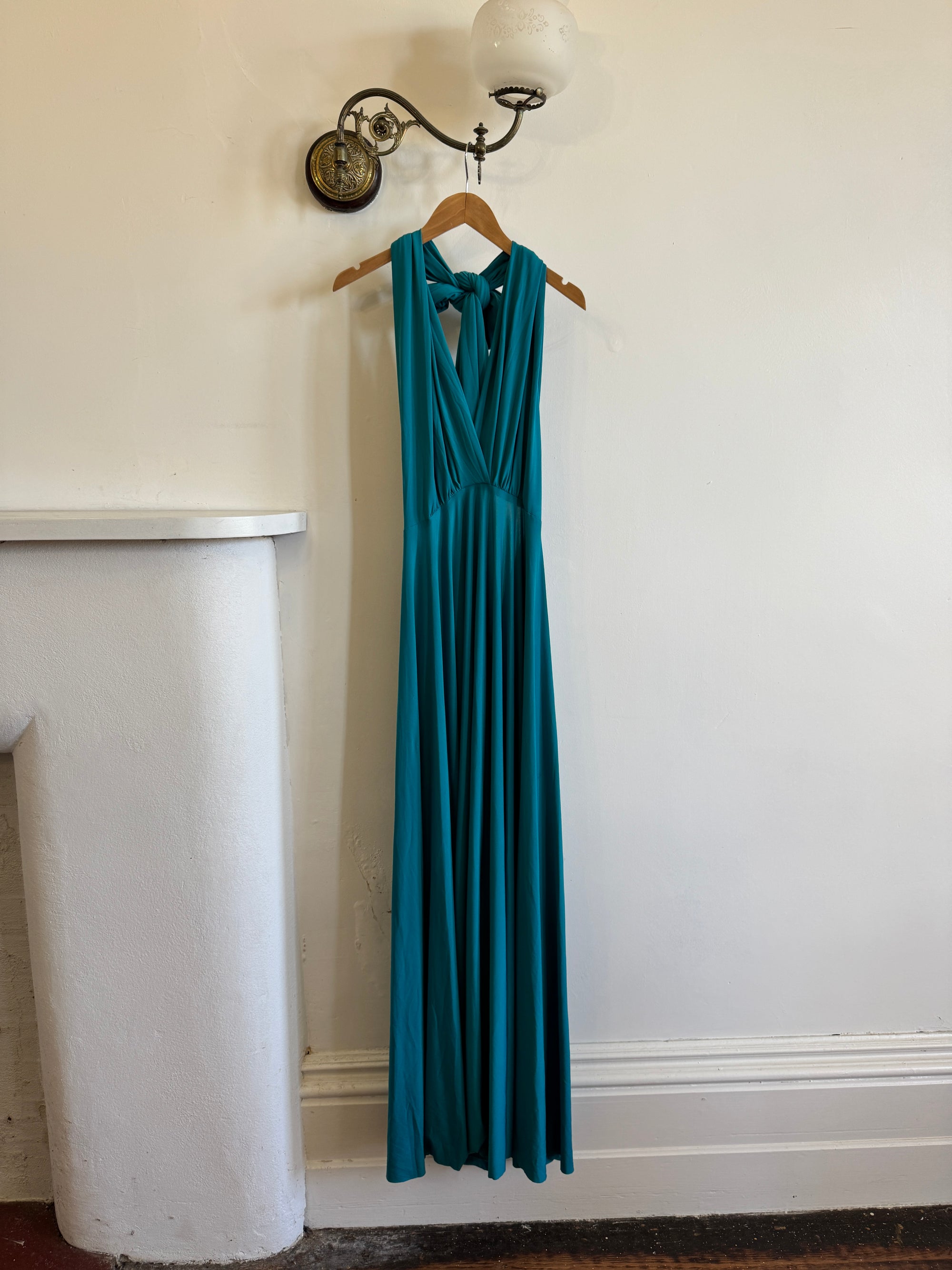 Vintage Y2K Plunging Jersey Multiwear Maxi Dress Teal