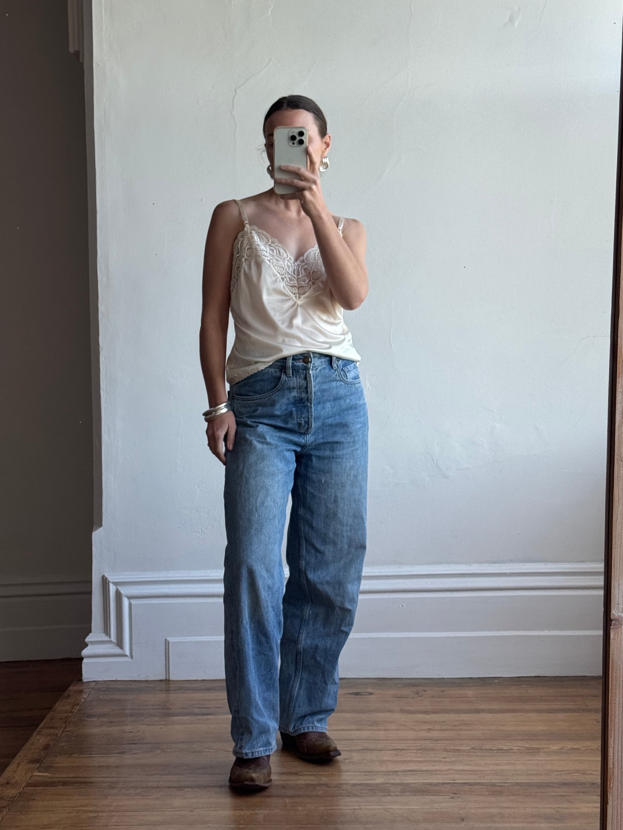 Vintage 80s Satin Ivory Lace Cami