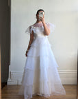 Vintage 70s Tiered Organza Prairie Daisy Wedding Dress