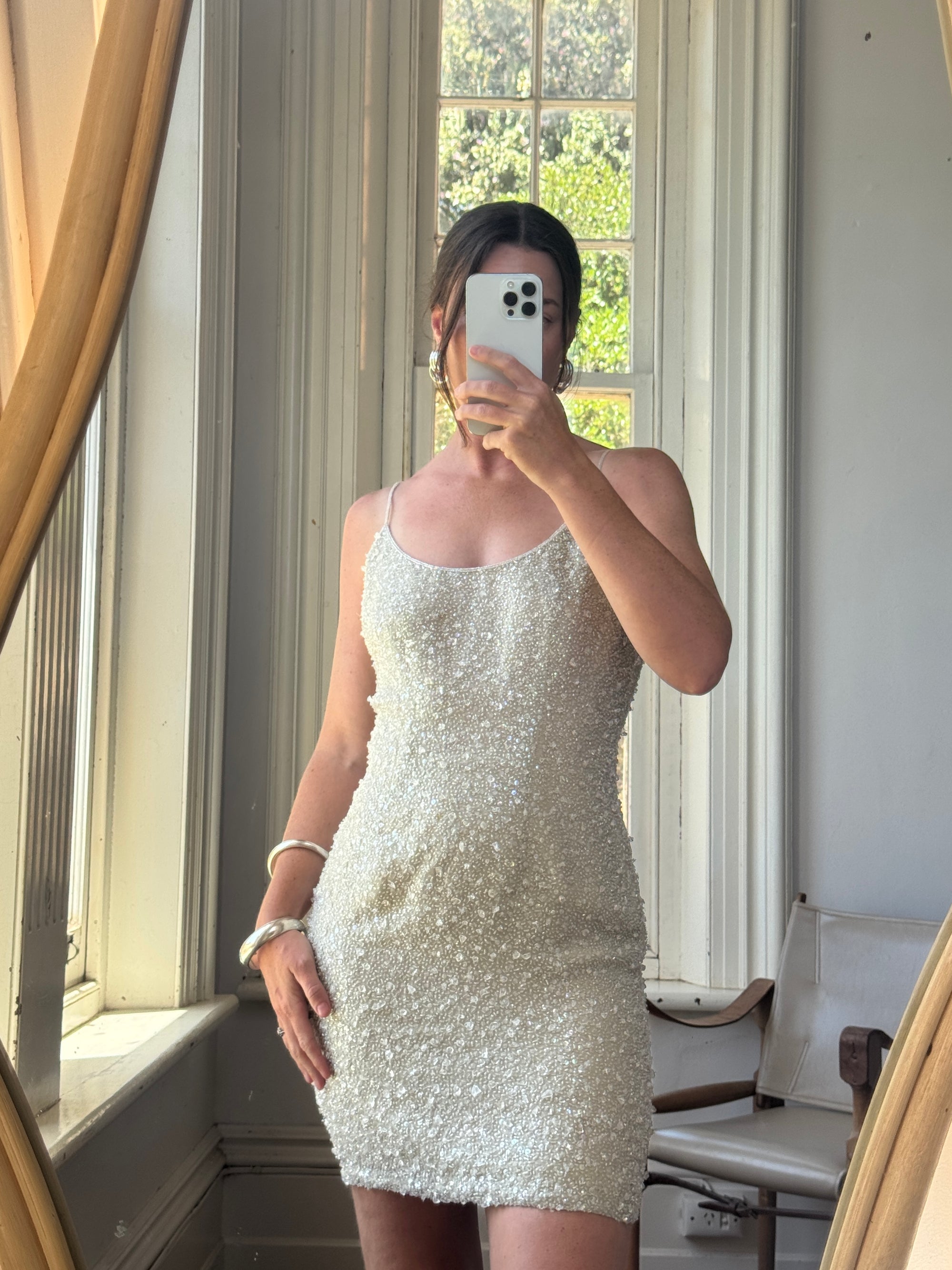 Vintage 90s Naeem Khan Silk Crystal Embellished Mini Dress