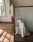 Vintage 80s Pure Silk Rosette Off Shoulder Gown