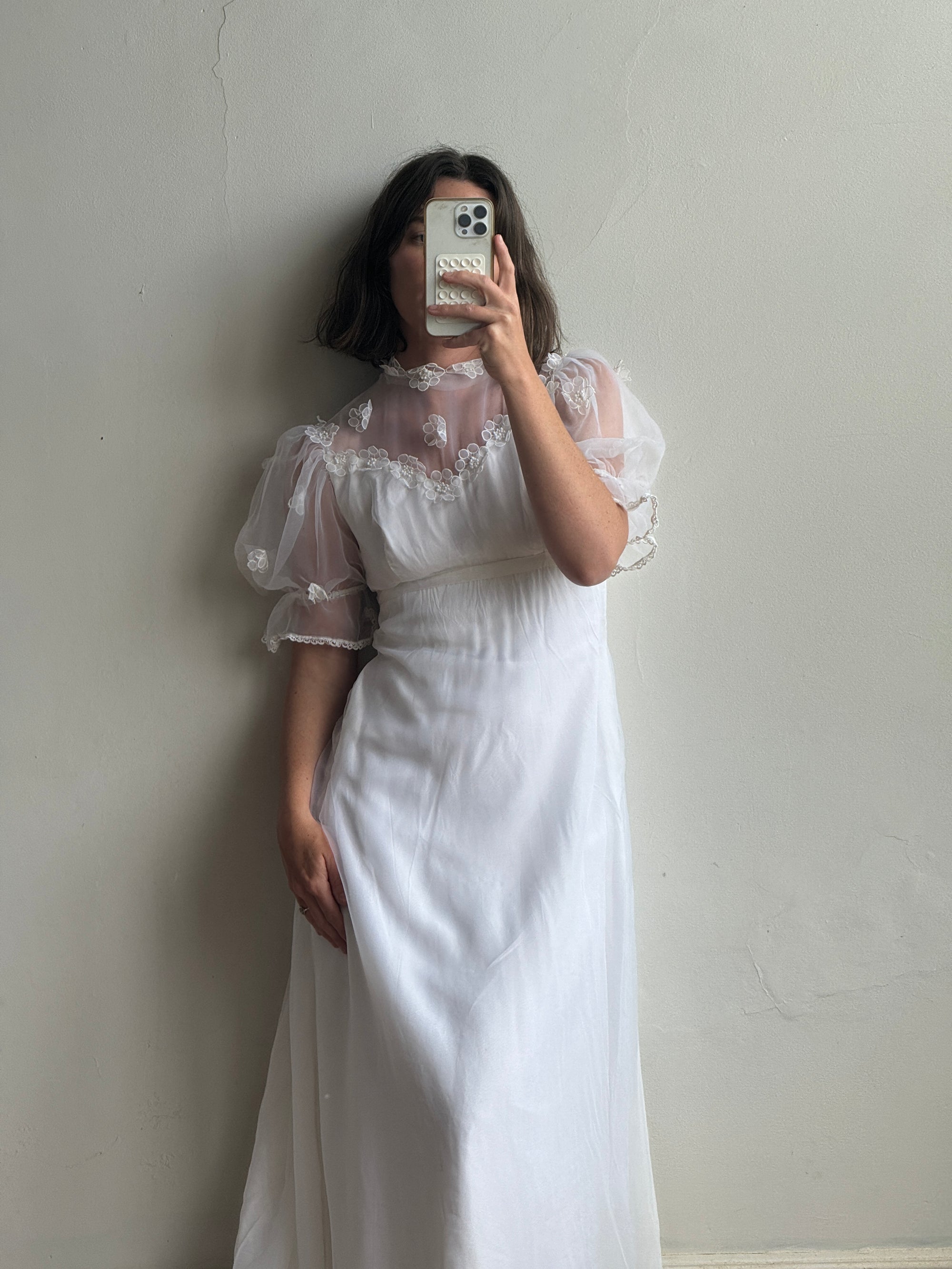 Vintage 60s Empire Organza Floral Wedding Dress