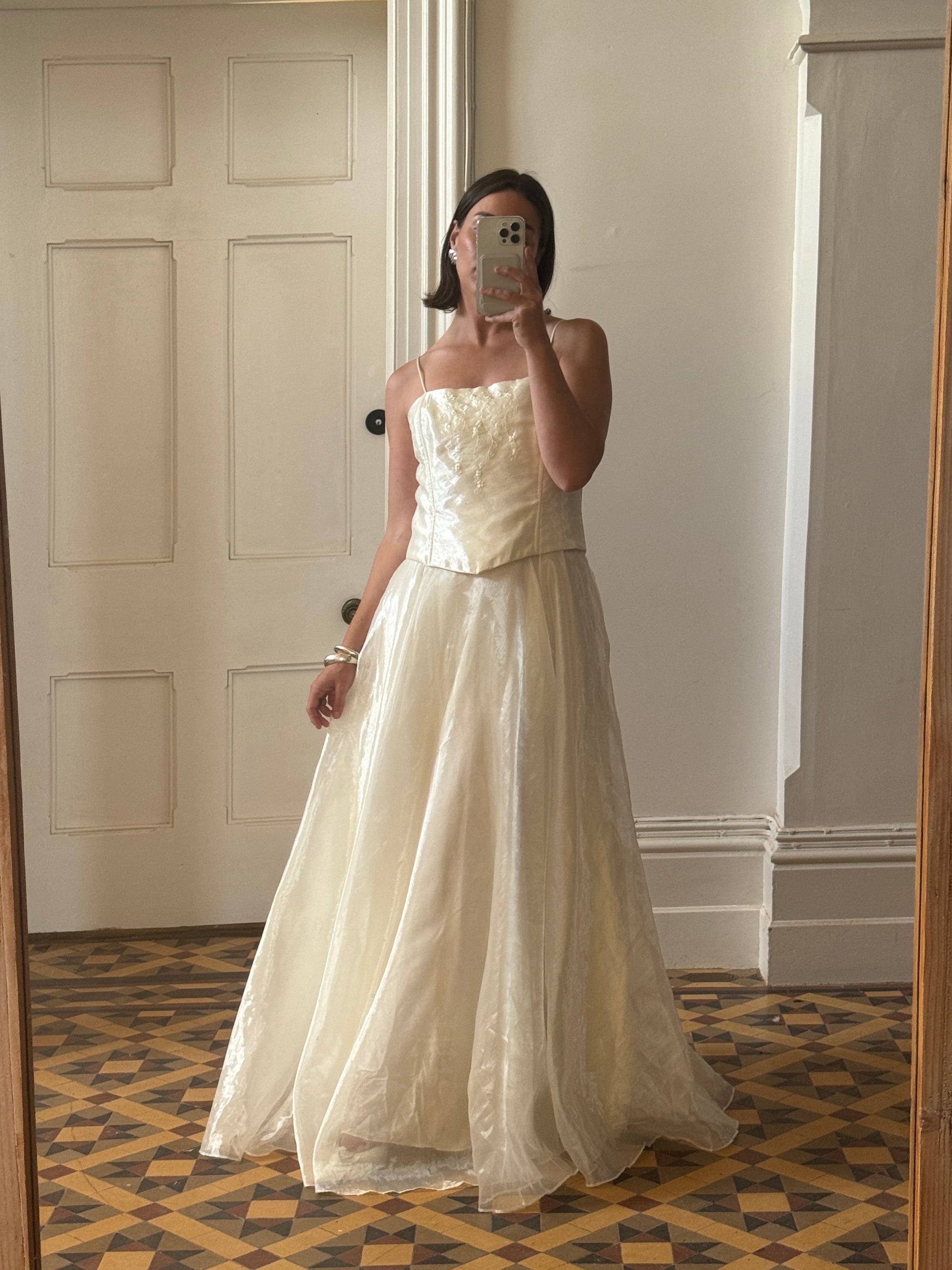 Vintage 90s Shimmer Corset Wedding Gown Creme
