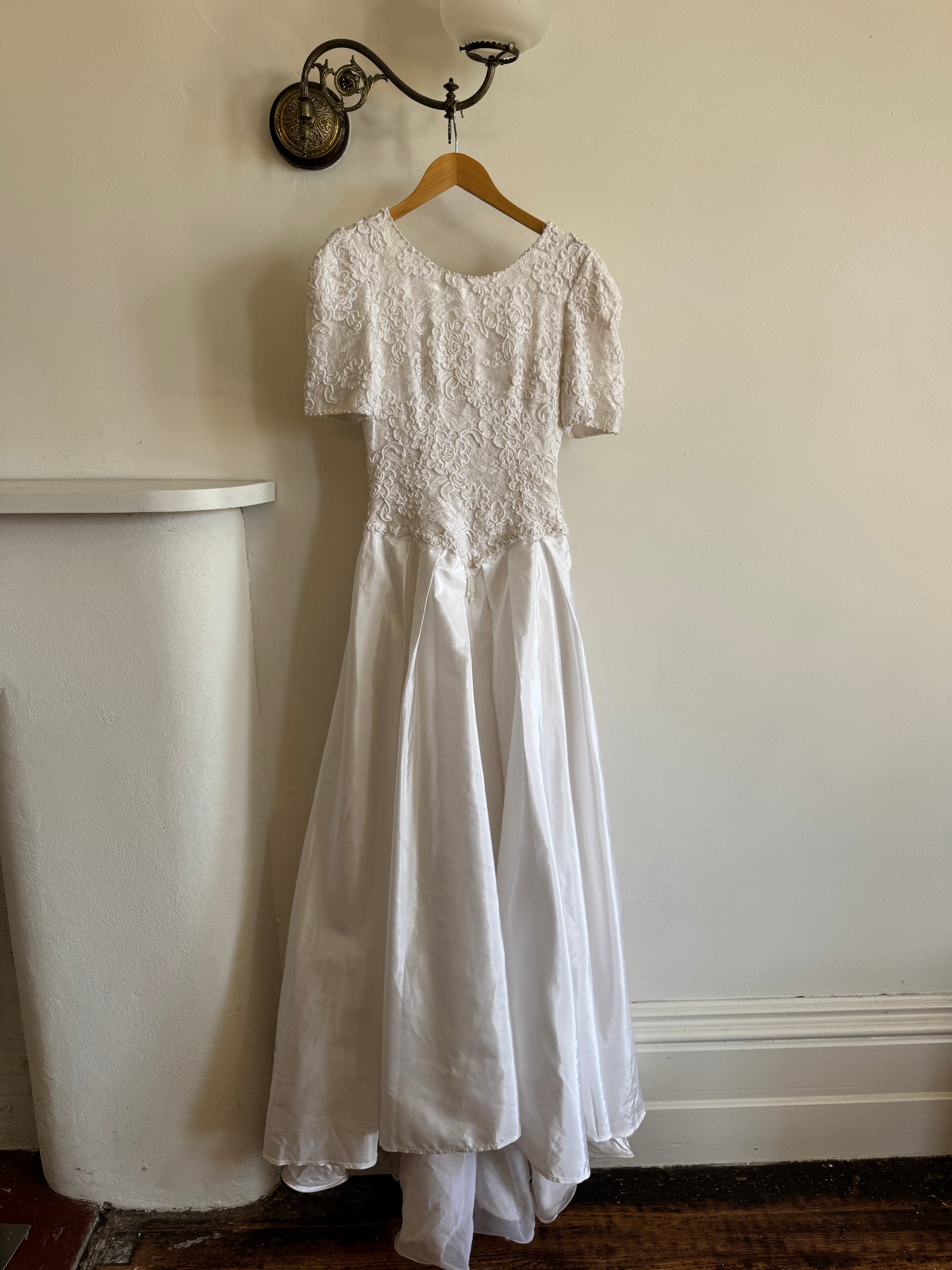 Vintage 80s Rope Embroidered Taffeta Wedding Gown