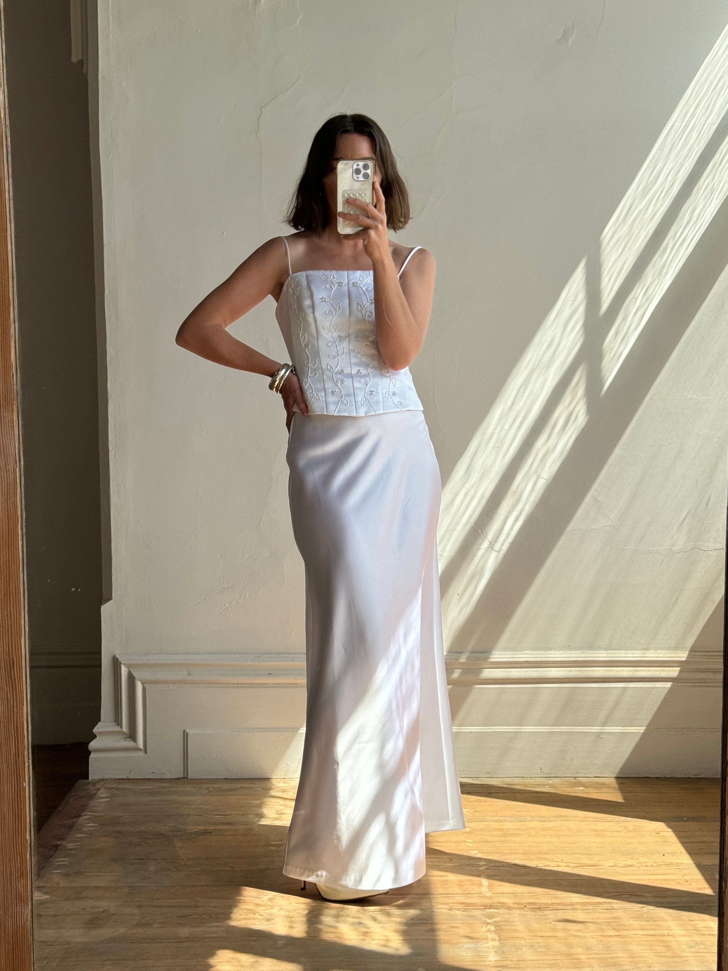Vintage 90s Beaded Satin Two Piece Wedding Set