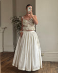 Vintage 90s Two Piece Tulle Beaded Top and Princess Silk Satin Skirt