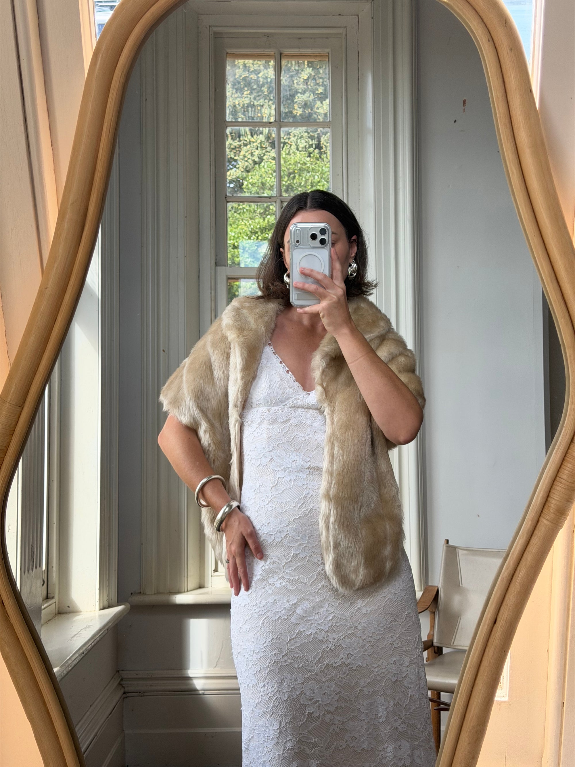 Vintage 50s Creme Latte Faux Fur Stole