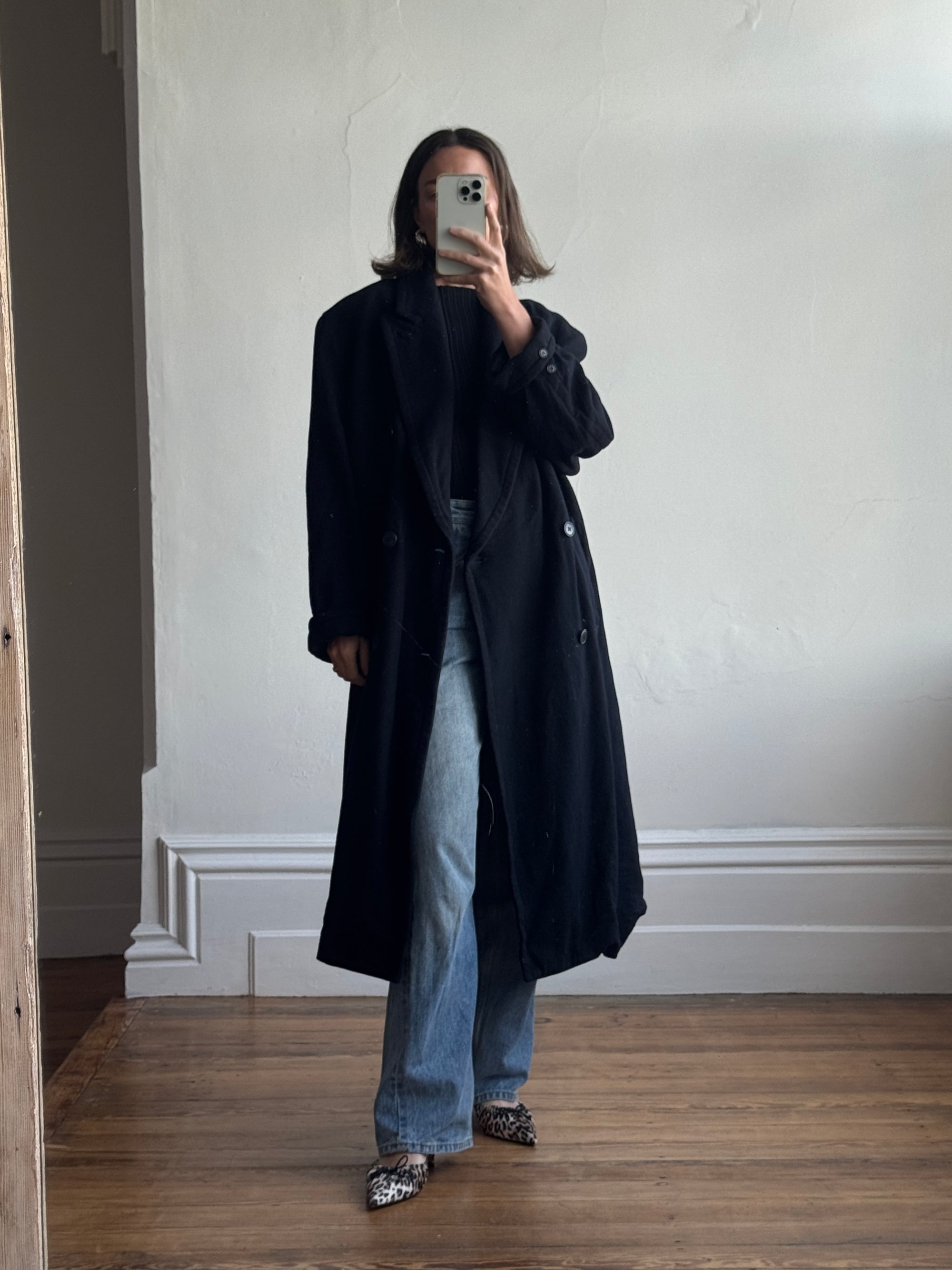 Vintage Australian Made Wool and Cashmere Oversized Coat Noir