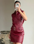 Vintage 90s Burgundy Leather Zip Front Dress
