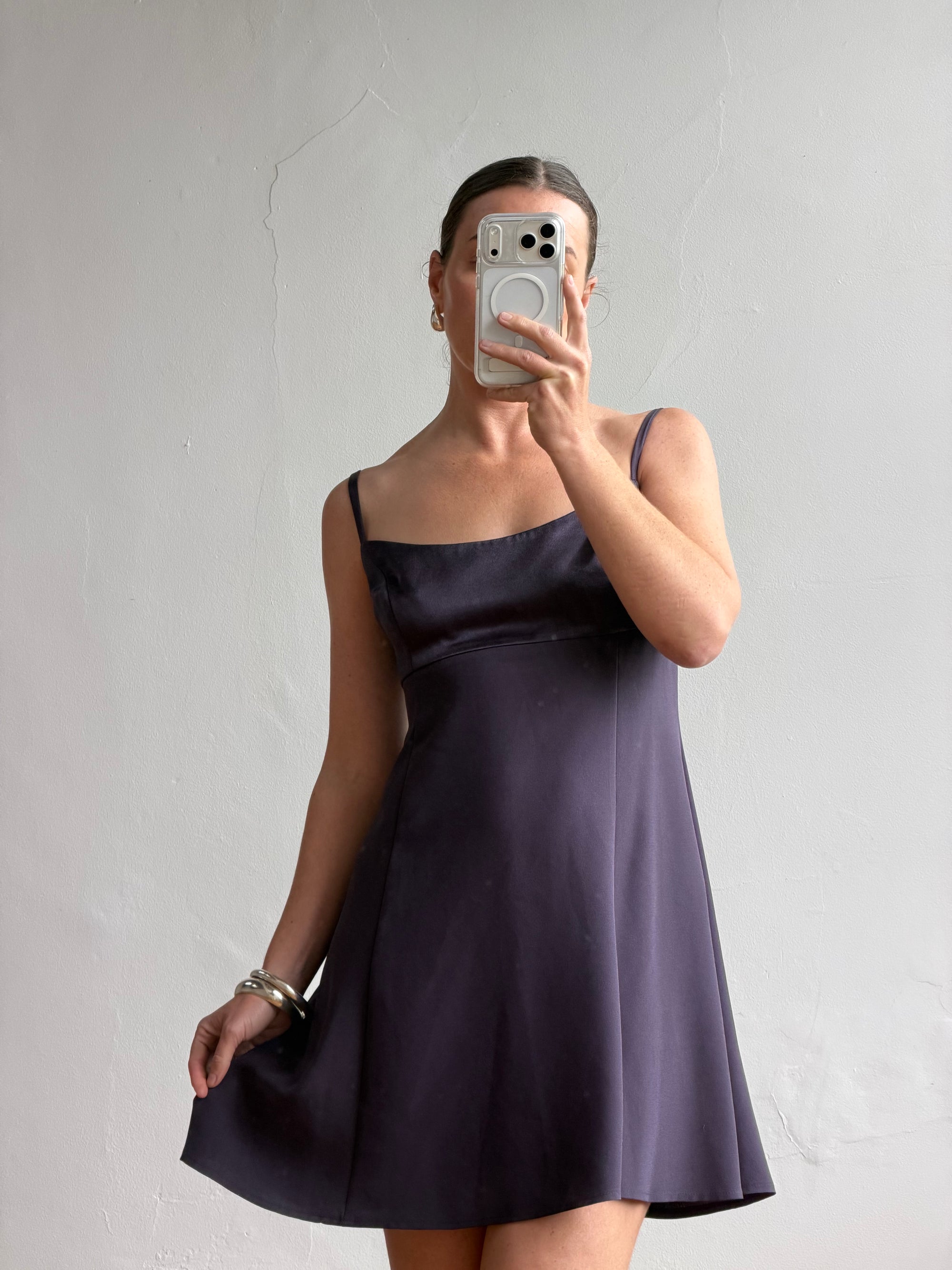 Vintage 90s Satin Micro Mini Dress Navy Satin