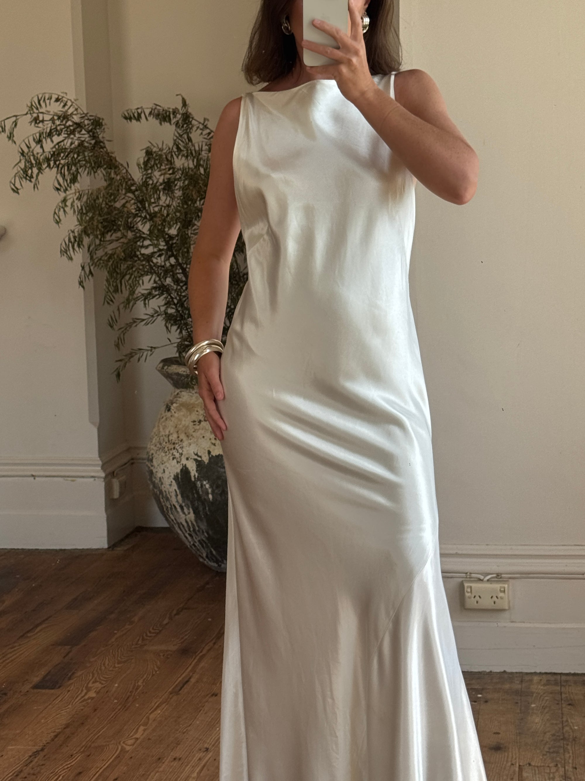 Vintage 90s Satin High Front Slip Wedding Gown