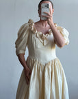Vintage 90s Silk Dupion Rosette Bridal Midi Gown