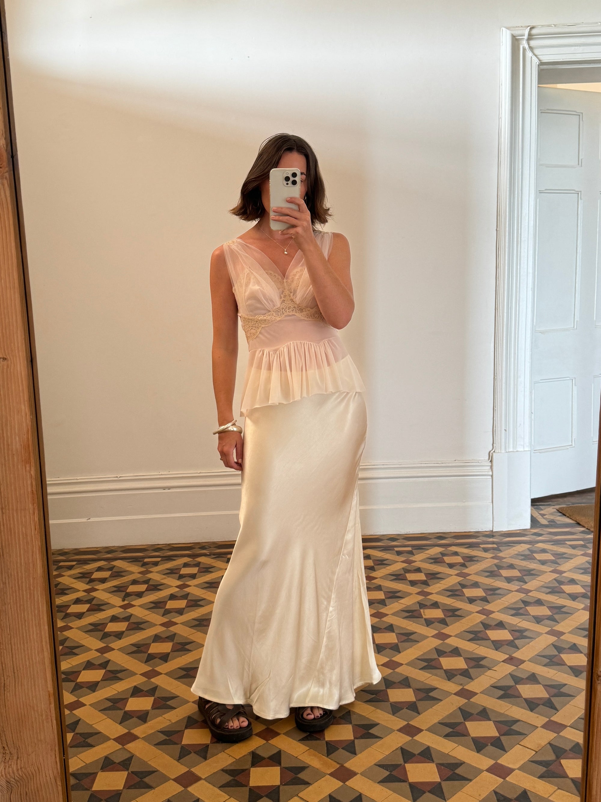 Vintage Pink Tulle and Lace Négligée Top