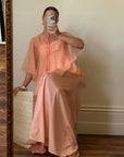 Vintage 70s Apricot Maxi Dress with Sheer Cape