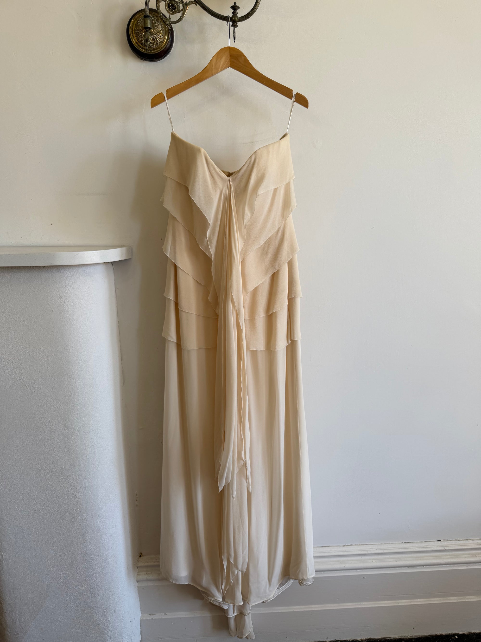 Vintage 90s Pure Silk Waterfall Strapless Bridal Gown