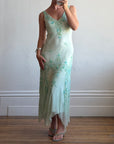 Vintage 90s Pure Silk Aquamarine Fairy Beaded Dress