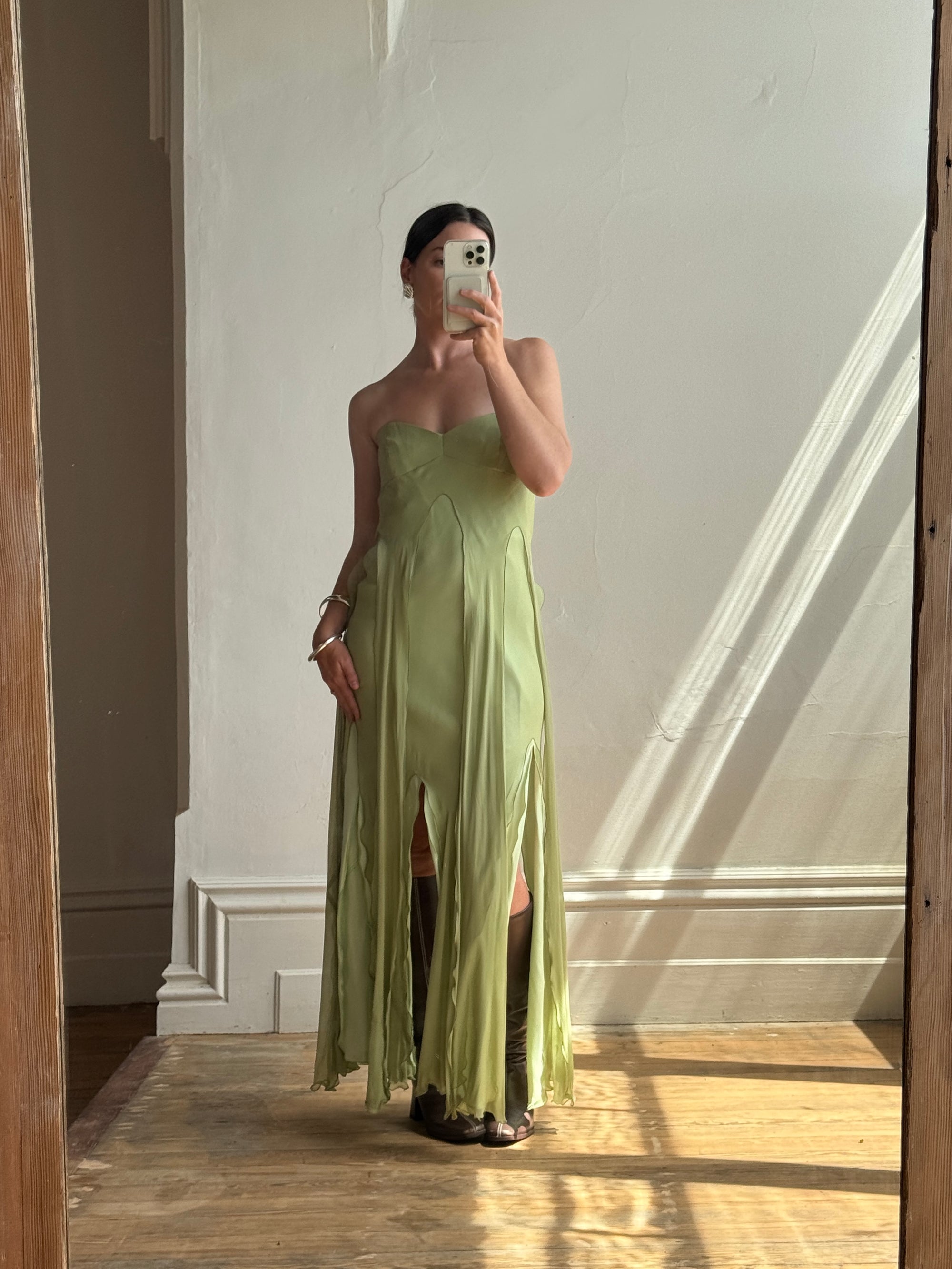 Vintage 90s Olive Strapless Fairy Dress