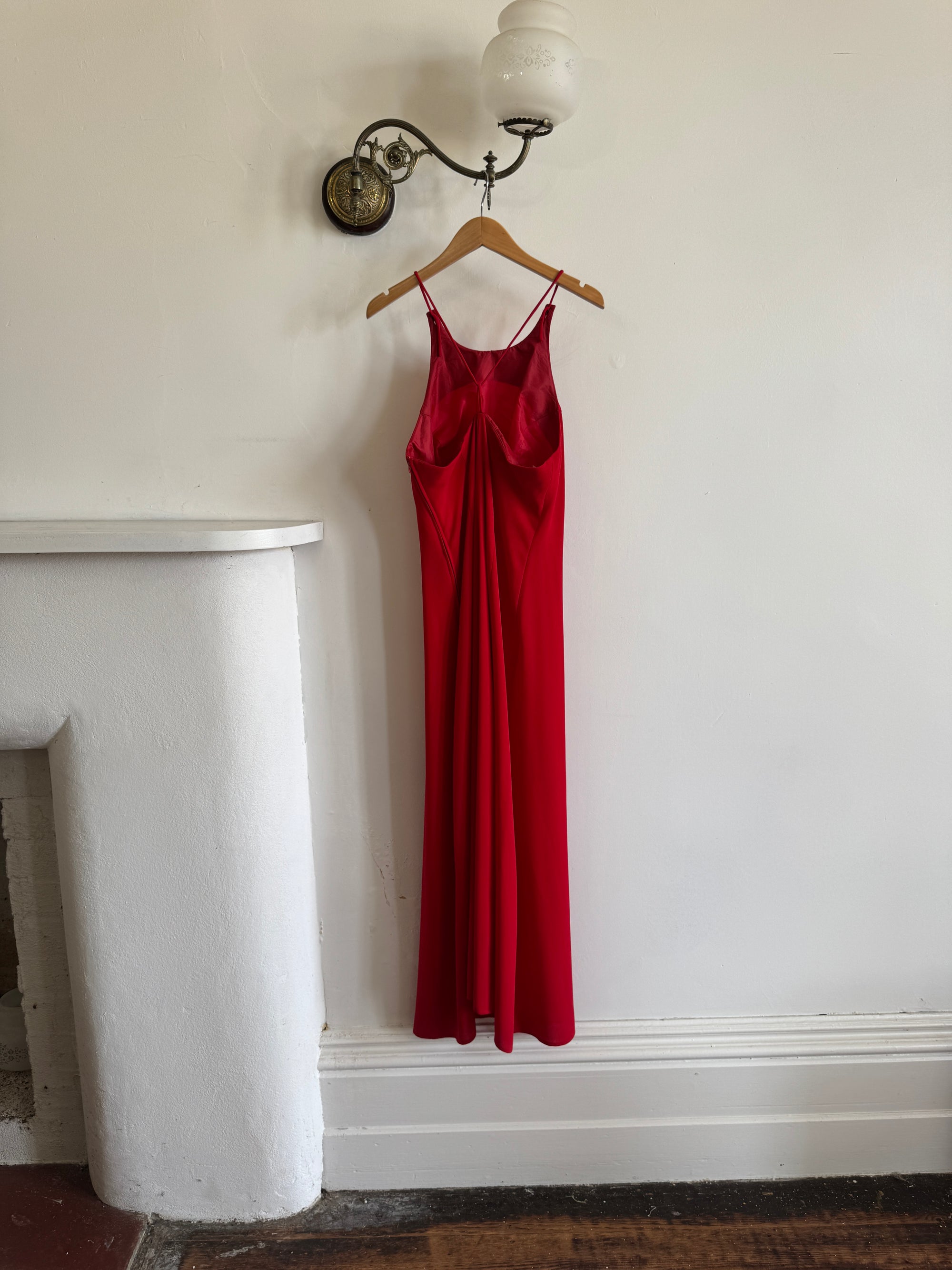 Vintage 90s Crimson Crepe High Front Dress