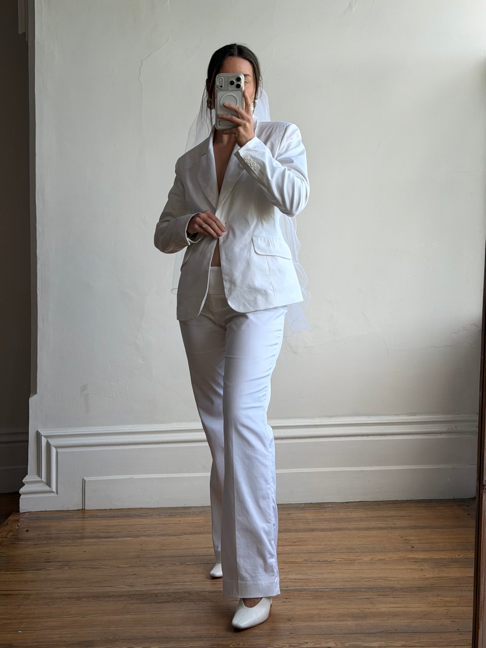 Vintage 90s Low Waist Trouser and Blazer Suit Set Ivory