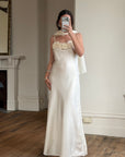 Vintage Y2K Rosette Bridal Slip Dress Champagne Satin