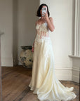 Vintage 90s Italian Nude Floral Beaded Silk Organza Wedding Gown