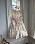 Vintage 90s Silk Dupion Off Shoulder Rosette Bridal Ballgown