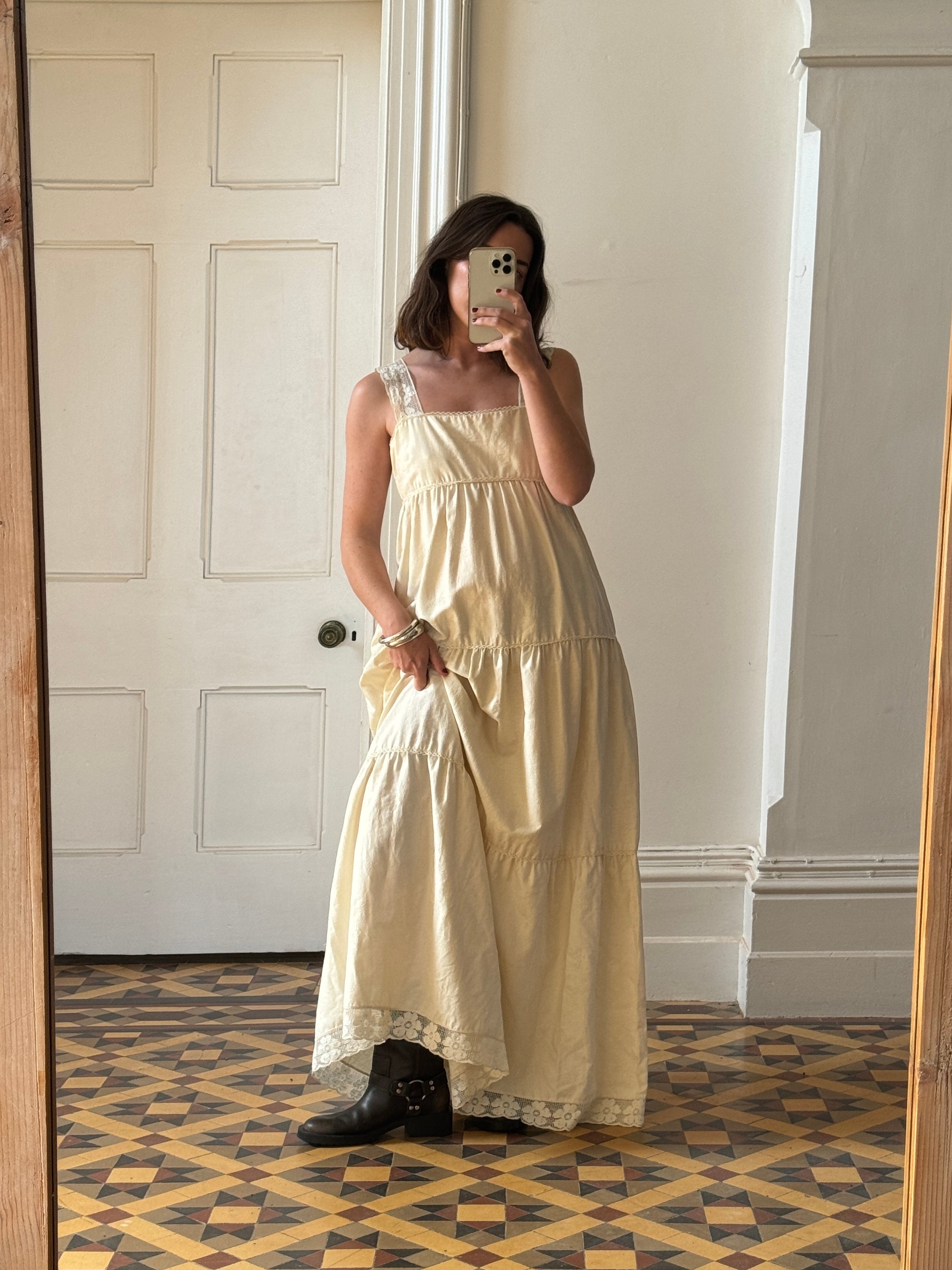Vintage 70s Cotton Sundress Creme