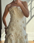Vintage 90s Haute Couture 3D Floral Strapless Wedding Gown