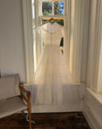 Vintage 70s Tiered Organza Prairie Daisy Wedding Dress
