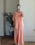 Vintage 70s Apricot Maxi Dress with Sheer Cape