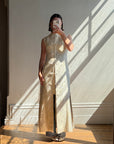 Vintage 60s Brocade Longline Qipao Cream