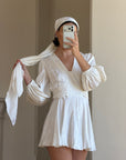 Vintage 70s Satin Jacquard Poet Sleeve Mini Dress