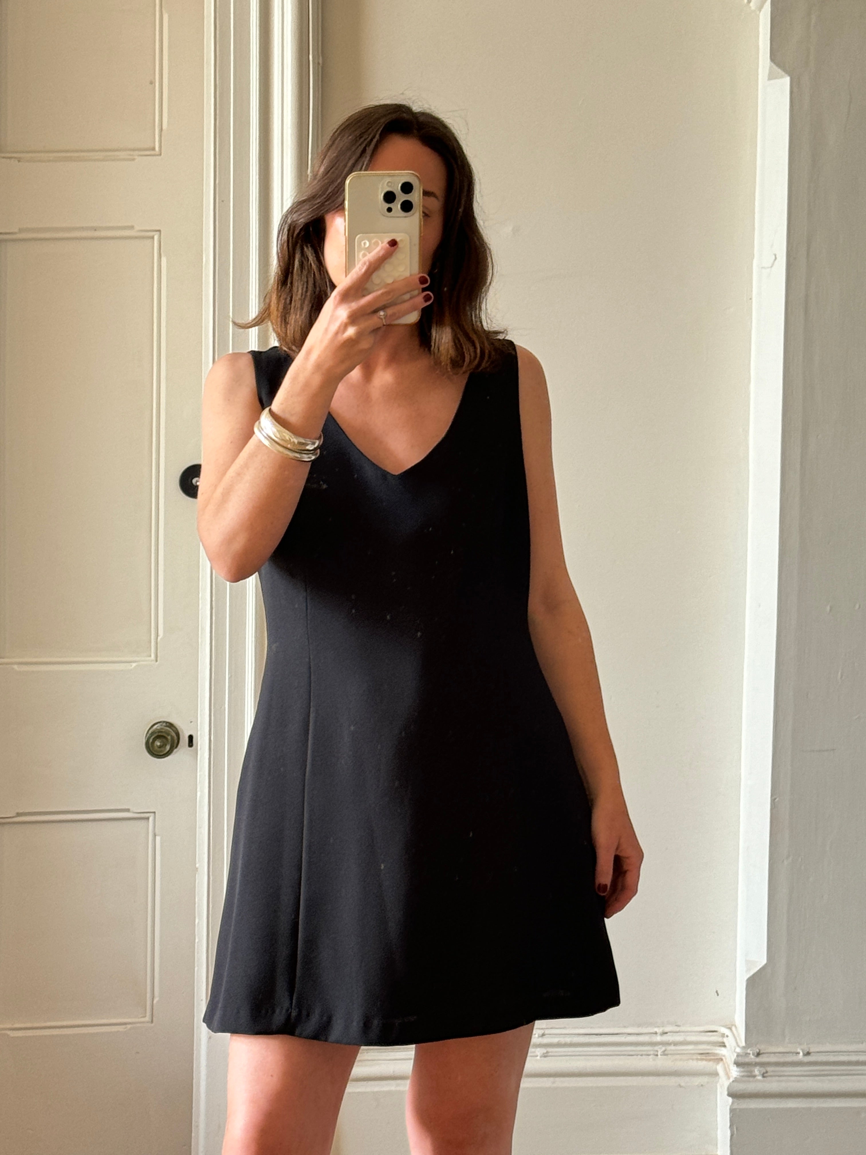 Vintage 90s Tailored A-Line Mini Dress Noir