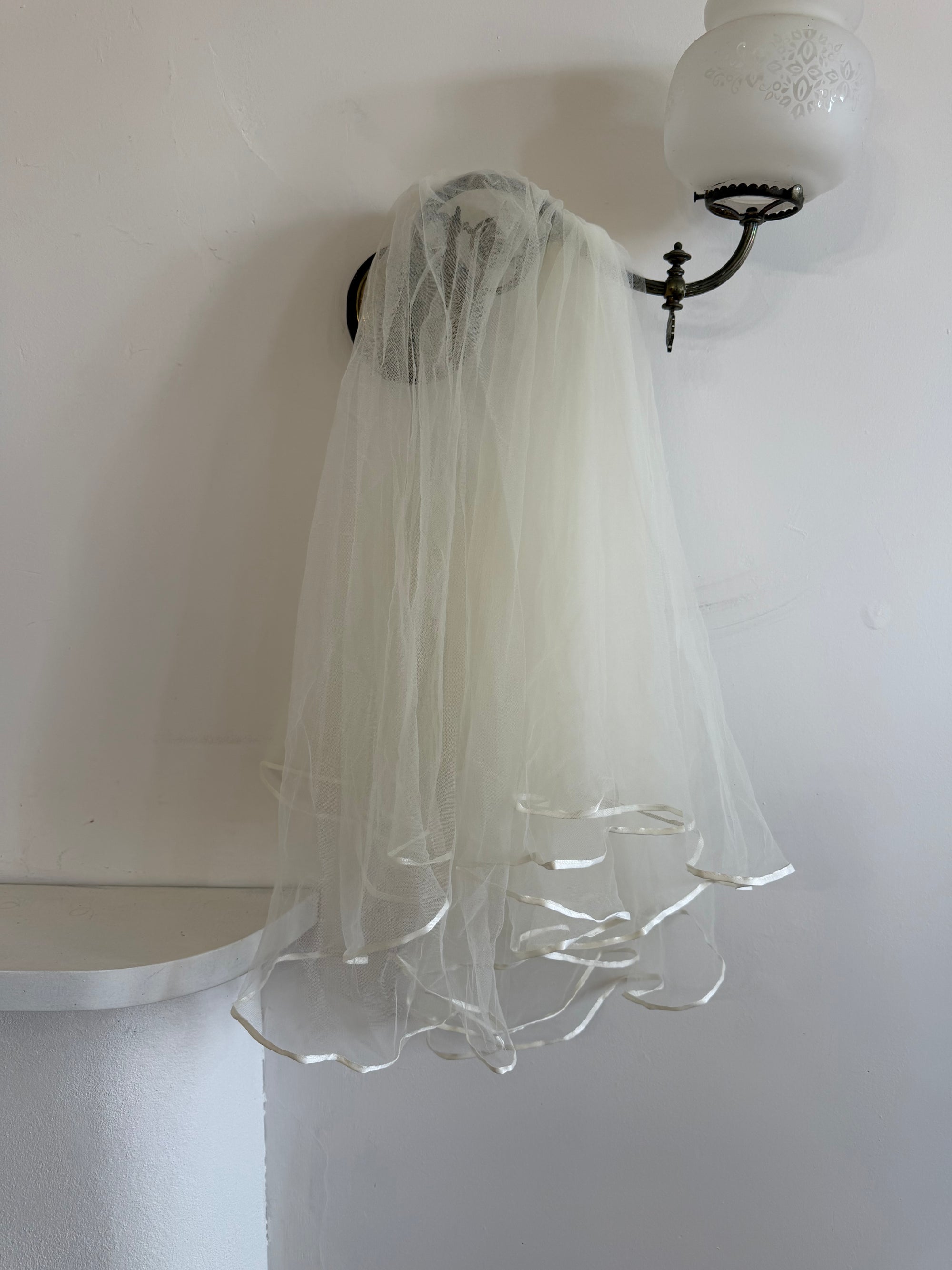 Vintage Blusher Tulle Ribbon Trim Hair Piece