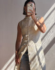 Vintage 60s Brocade Longline Qipao Cream