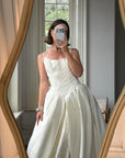Vintage 90s Pleated Jacquard Satin Wedding Gown
