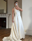 Vintage 90s Ivory Beaded Halter Bridal Ballgown