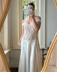 Vintage 90s Italian Naked Embroidered Satin Wedding Dress